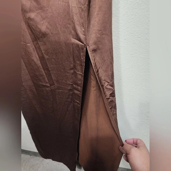 Lulus Lovely Drama Brown Satin Sleeveless A-Line Maxi Dress Wedding Party Prom - Picture 10 of 12